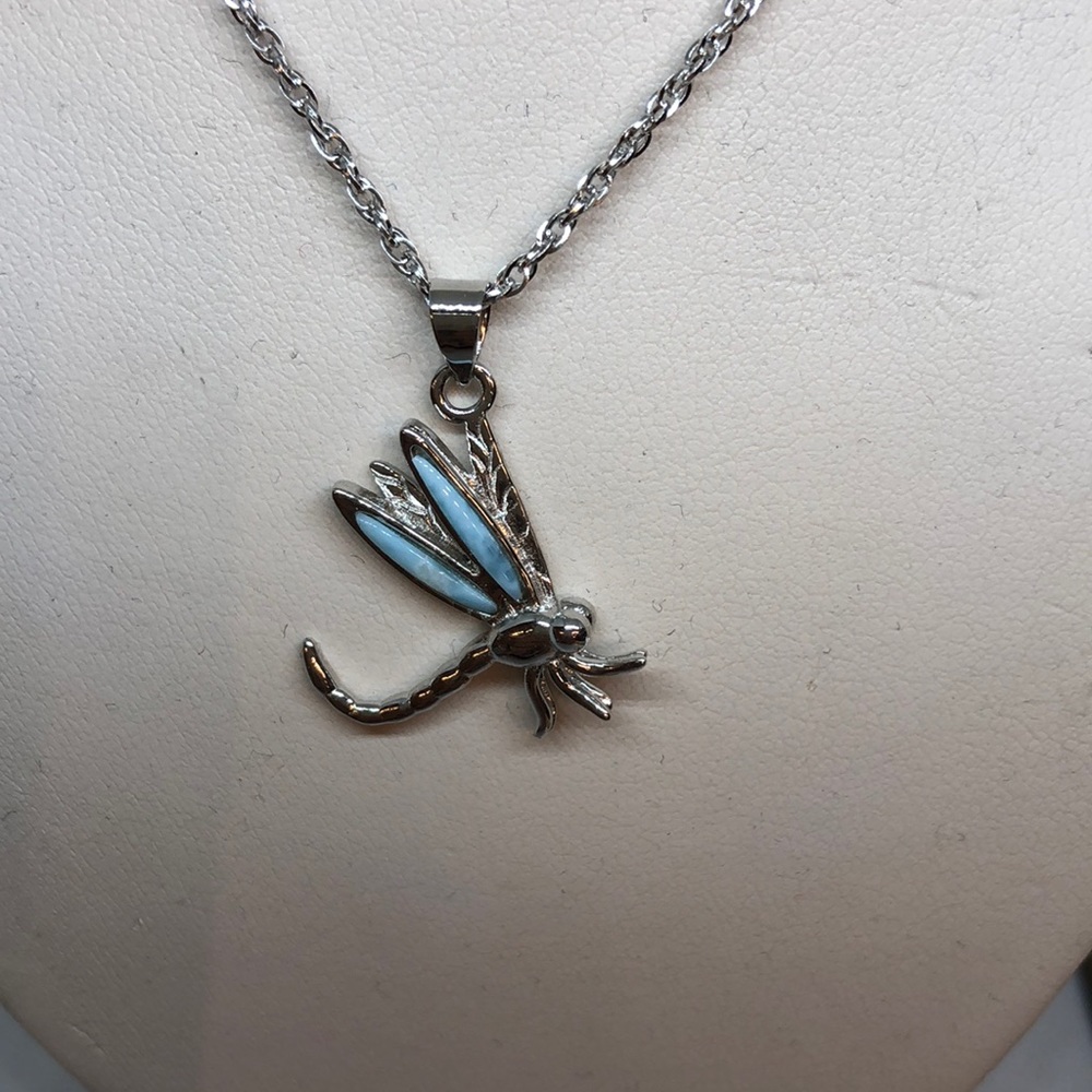 larimar dragonfly pendant and rope chain
